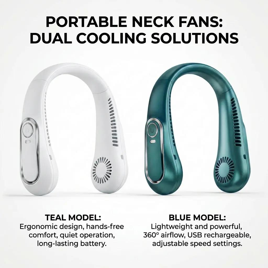 360° Airflow Portable Neck Fan – USB Rechargeable Hands-Free Cooling Fan for Travel, Office & Summer Outdoor Use