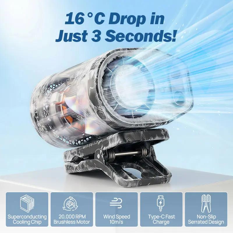 Car Clip on Air Conditioner Fan Portable Mini Personal Fan for Vehicle Umbrella Office Beach Shirt Camping Waist