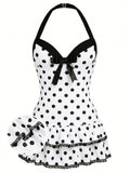 Classical Halter Polka Dots Bow One-Piece Swimsuit