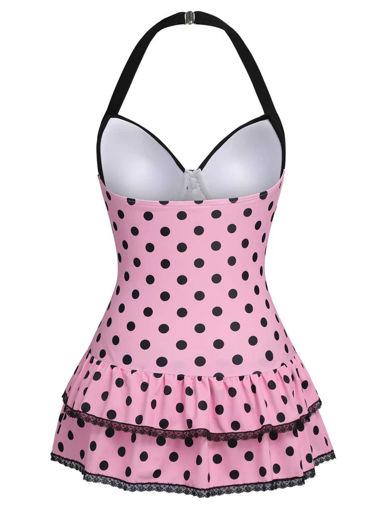 Classical Halter Polka Dots Bow One-Piece Swimsuit
