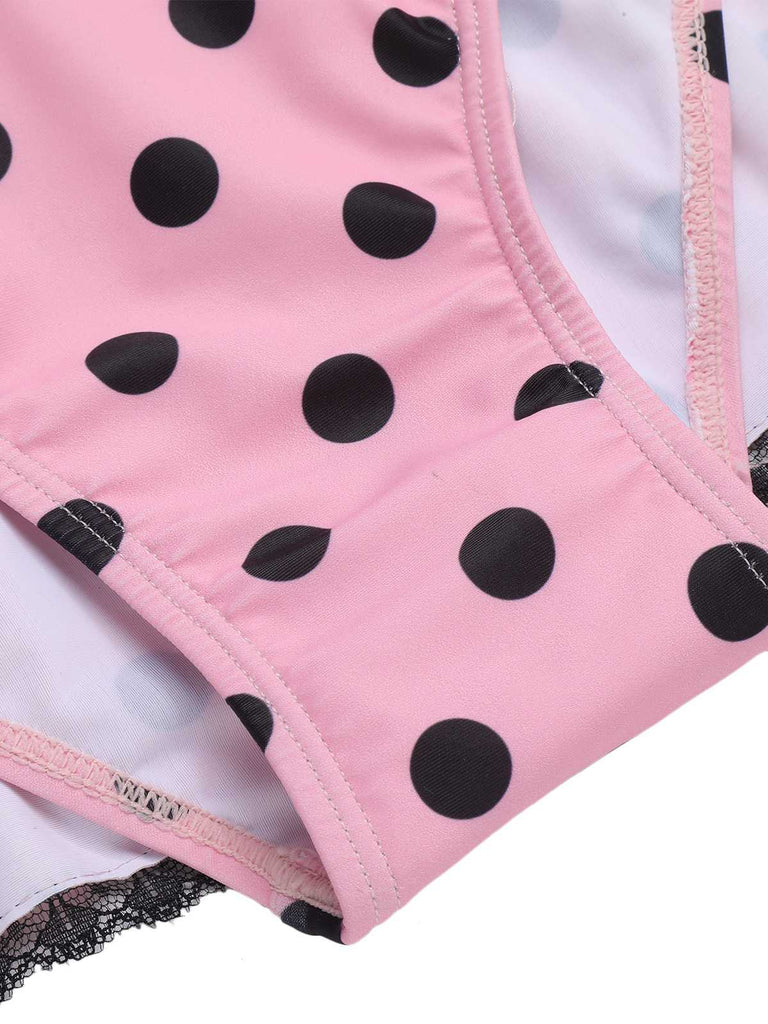 Classical Halter Polka Dots Bow One-Piece Swimsuit
