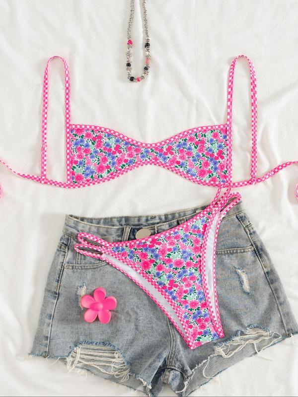 Two-Piece Set Women's Floral Print Bikini Set, Casual Fashion Chic Swimsuit Set for Beach Holiday Vacation, Ladies Summer Clothes