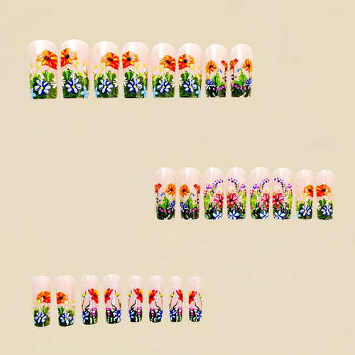 24pcs/Set Flowers Press-On Nails