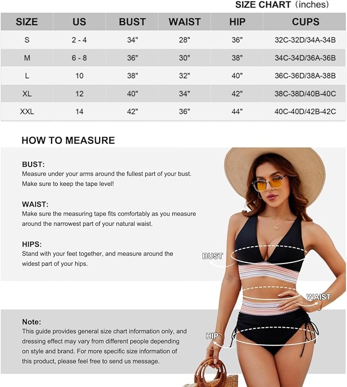 Women High Waisted Bikini Sets Tummy Control Swimsuits Color Block 2 Piece Drawstring Bathing Suit
