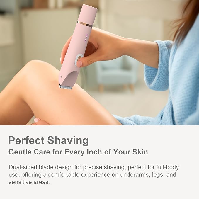 Lady Shavers for Women, 2-in-1 Electric Bikini Trimmer and Facial Hair Remover, Cordless, Wet & Dry, USB-C Rechargeable, Dual Head, for Legs, Underarms & Sensitive Areas, IPX7 Waterproof
