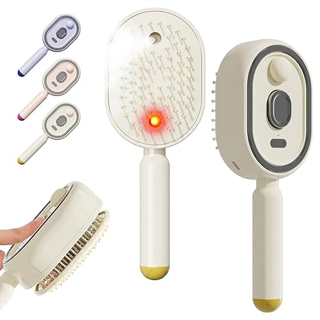 Electric Spray Hair Comb – 3-in-1 Steaming & Detangling Brush, Type-C Rechargeable, 10ml Refillable Tank for Water/Oil, Anti-Frizz, Hydrating for Dry/Curly Hair, Self-Cleaning (Cream)