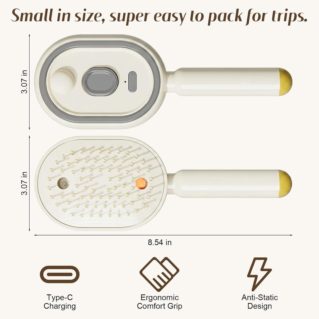 Electric Spray Hair Comb – 3-in-1 Steaming & Detangling Brush, Type-C Rechargeable, 10ml Refillable Tank for Water/Oil, Anti-Frizz, Hydrating for Dry/Curly Hair, Self-Cleaning (Cream)