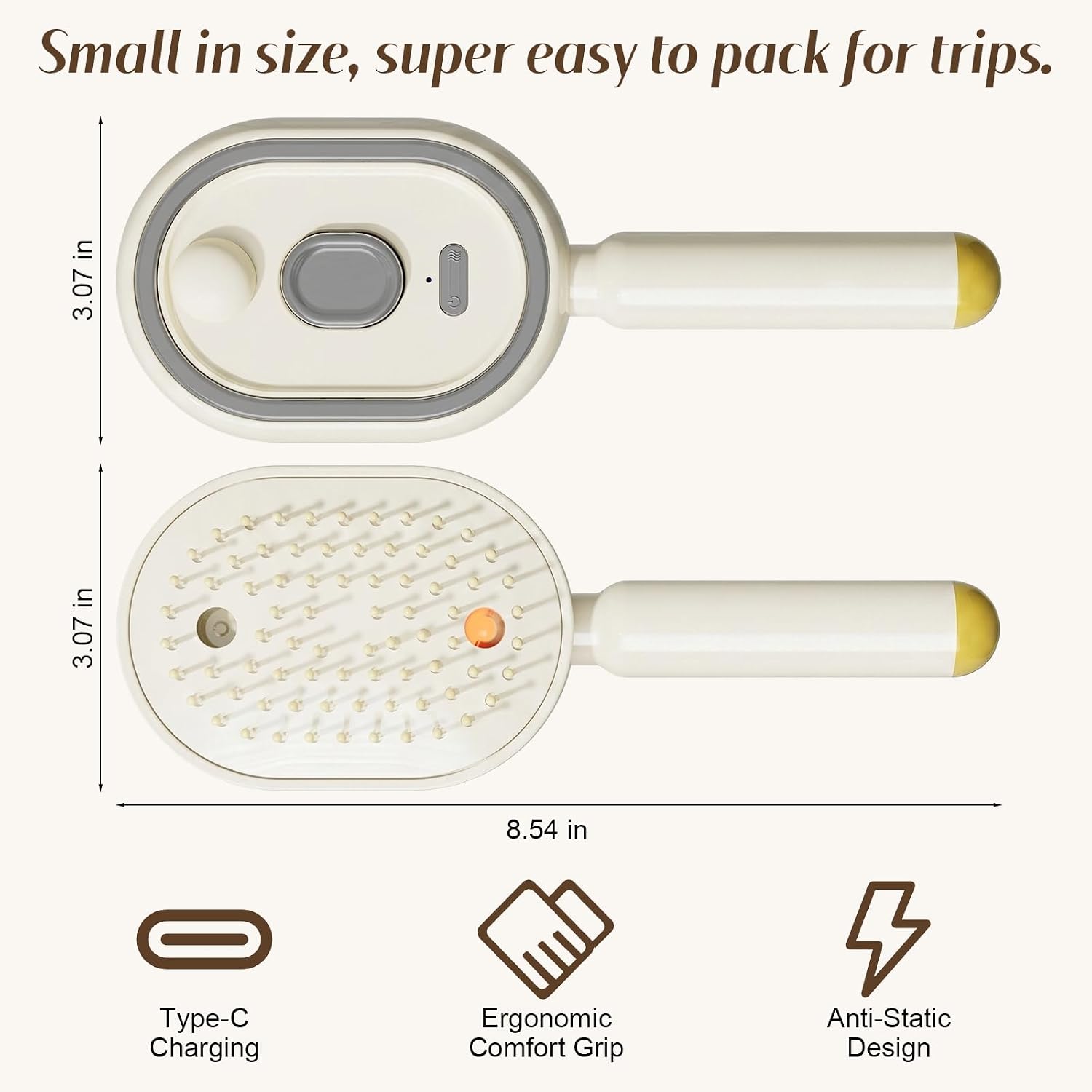 Electric Spray Hair Comb – 3-in-1 Steaming & Detangling Brush, Type-C Rechargeable, 10ml Refillable Tank for Water/Oil, Anti-Frizz, Hydrating for Dry/Curly Hair, Self-Cleaning (Cream)