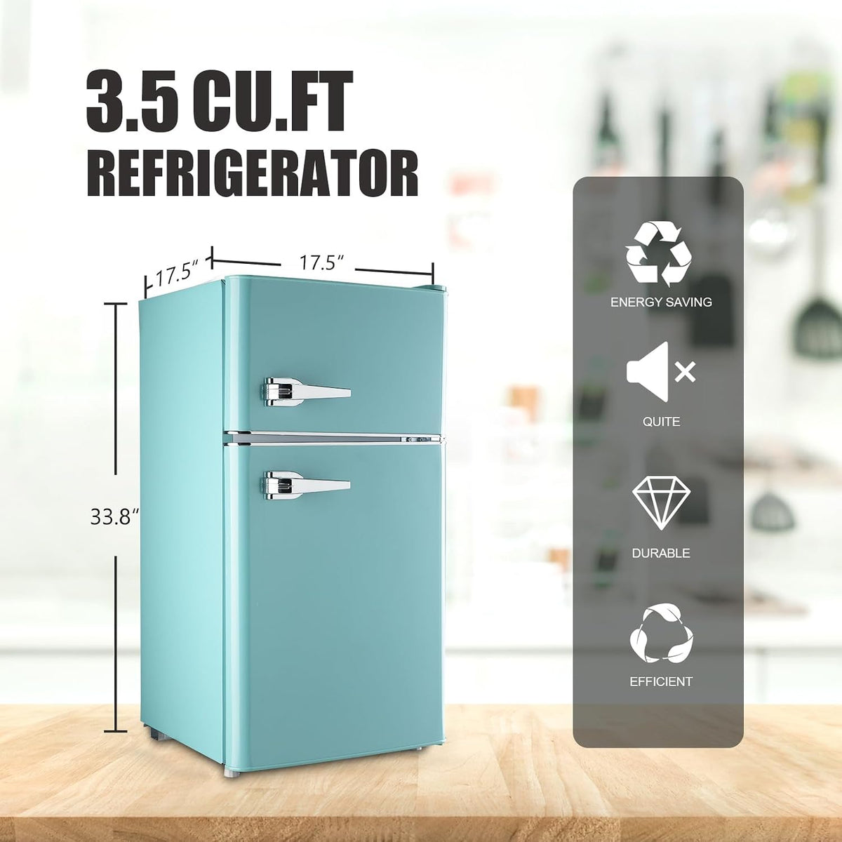 Compact Refrigerator 3.5Cu.Ft Classic Retro 2 Door Mini Fridge Adjustable Remove Glass Shelves Suitable for Dorm Garage and Office