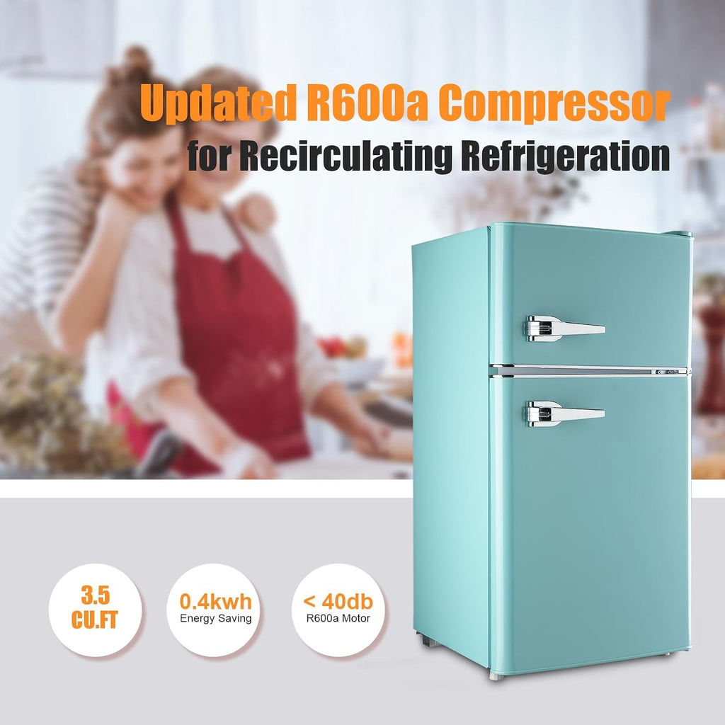 Compact Refrigerator 3.5Cu.Ft Classic Retro 2 Door Mini Fridge Adjustable Remove Glass Shelves Suitable for Dorm Garage and Office