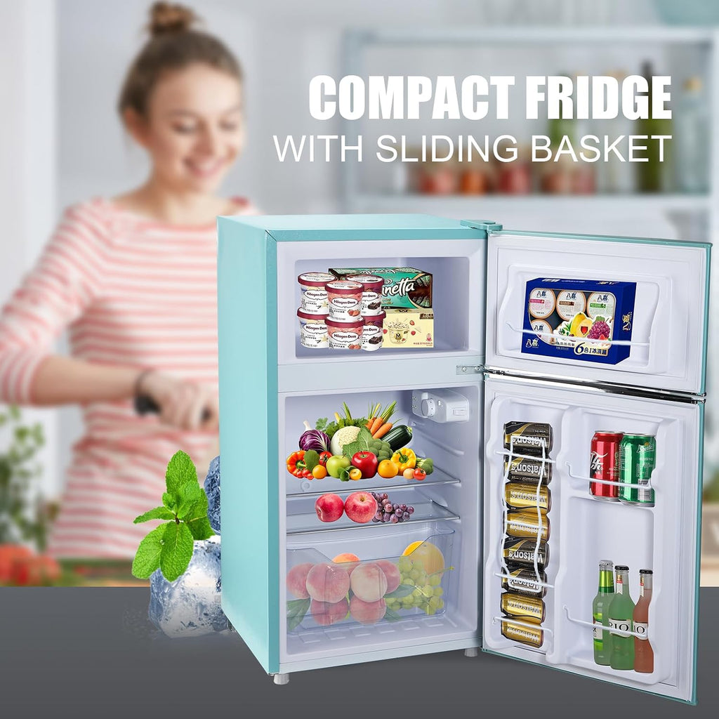 Compact Refrigerator 3.5Cu.Ft Classic Retro 2 Door Mini Fridge Adjustable Remove Glass Shelves Suitable for Dorm Garage and Office