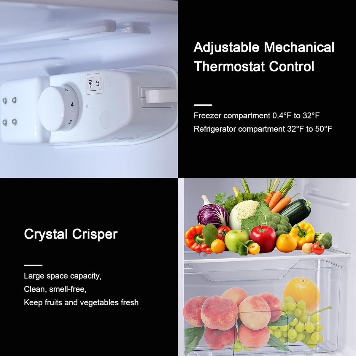 Compact Refrigerator 3.5Cu.Ft Classic Retro 2 Door Mini Fridge Adjustable Remove Glass Shelves Suitable for Dorm Garage and Office