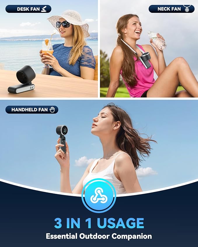 Handheld Turbo Fan, 5 Gear Wind, Portable USB-C Rechargeable Fan, 12 Working Hours, 3 IN 1 Hand Fans with Air Turbo Tech Cooling Fan for Outdoor Activities, Travel, Beach