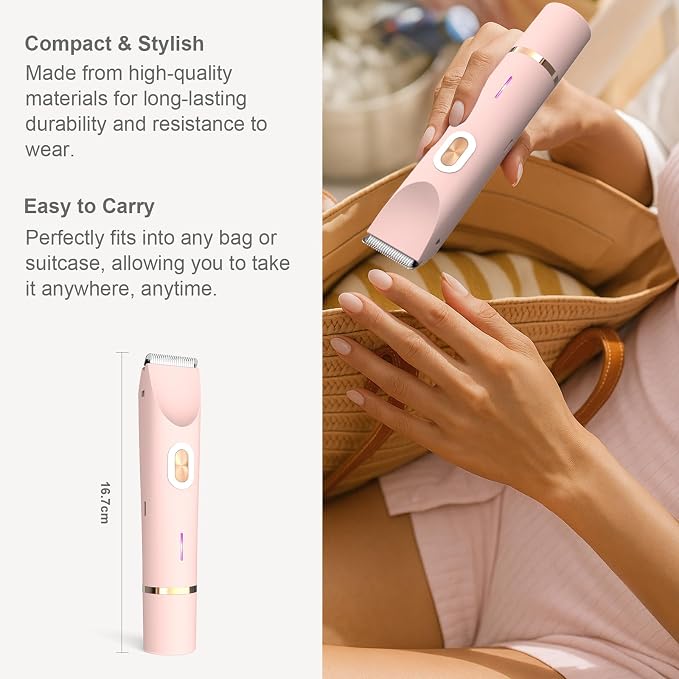 Lady Shavers for Women, 2-in-1 Electric Bikini Trimmer and Facial Hair Remover, Cordless, Wet & Dry, USB-C Rechargeable, Dual Head, for Legs, Underarms & Sensitive Areas, IPX7 Waterproof