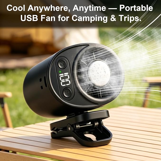 Car Clip on Air Conditioner Fan Portable Mini Personal Fan for Vehicle Umbrella Office Beach Shirt Camping Waist