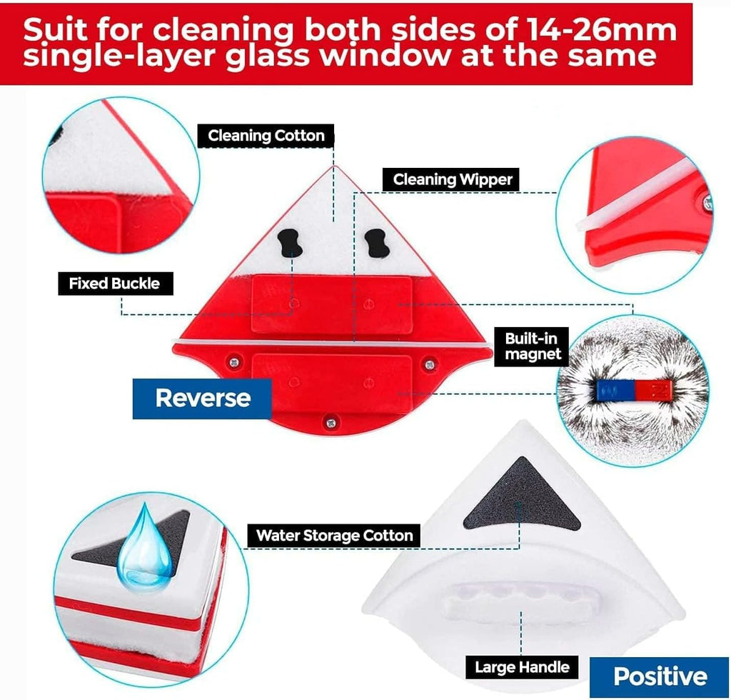 Magnetic Window Cleaner, with Double Sides for Windows 15-30mm, Professional, Window Cleaner, Includes 6 Sponges, 4 Brushes, 12 Sponge Adjusters