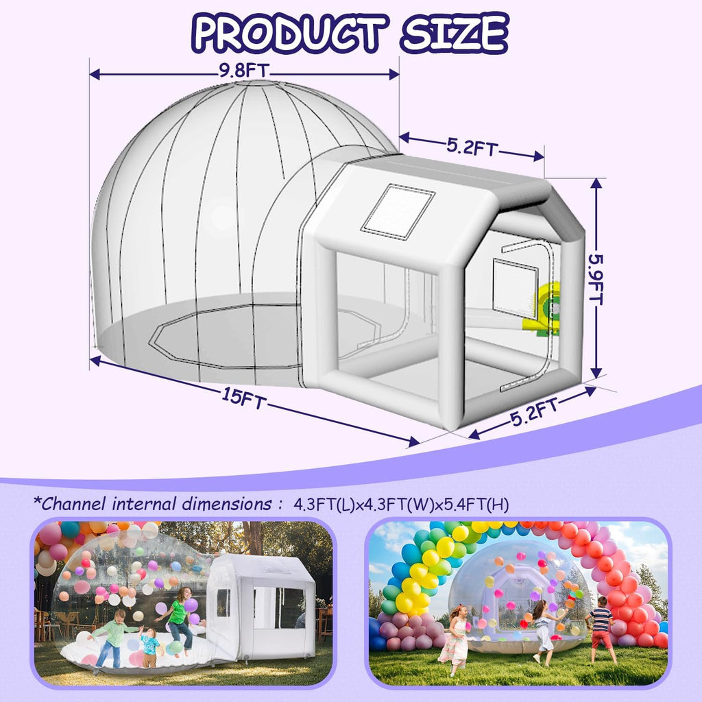 10ft Inflatable Bubble House Dome for Kids, TPU Balloon Tent for Parties | Made of Safe & Odor-Free Clear TPU Material, Comes with Detachable Separate Tent, Includes 450W Air Blower & 600W Air Pump