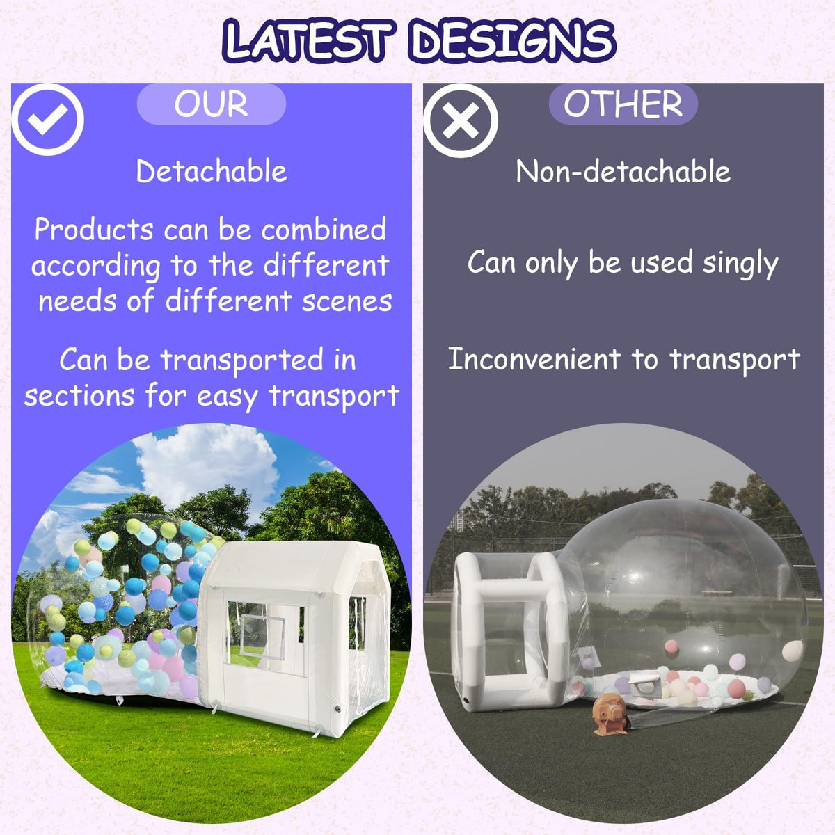 10ft Inflatable Bubble House Dome for Kids, TPU Balloon Tent for Parties | Made of Safe & Odor-Free Clear TPU Material, Comes with Detachable Separate Tent, Includes 450W Air Blower & 600W Air Pump