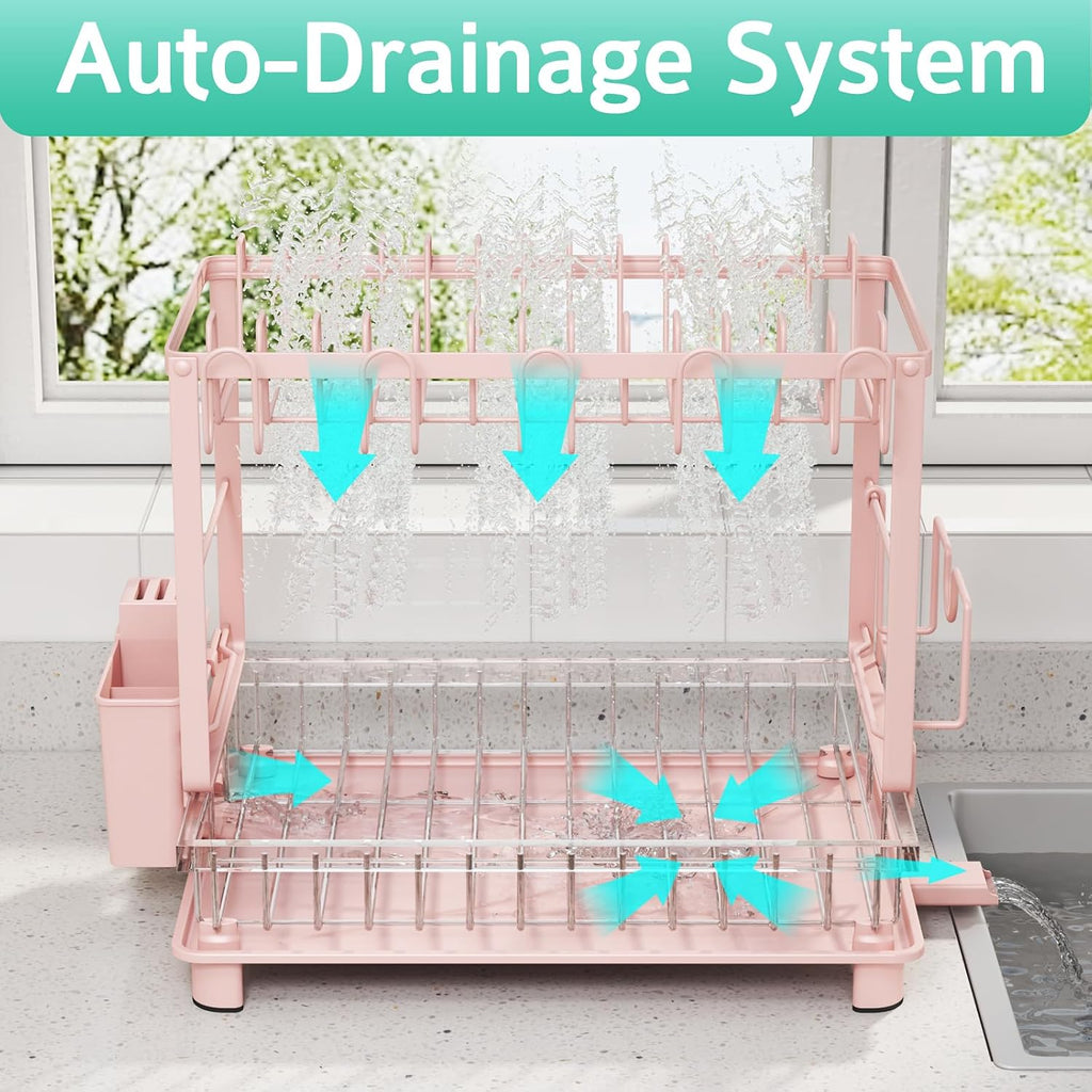 Pink Dish Rack,Drying Dish Rack Over Sink Dish Rack,Kitchen Organization Dish Drainer for Kitchen Counter