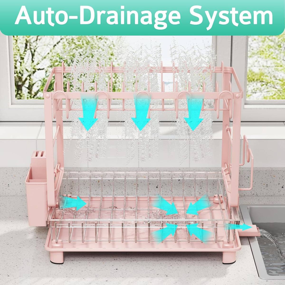 Pink Dish Rack,Drying Dish Rack Over Sink Dish Rack,Kitchen Organization Dish Drainer for Kitchen Counter
