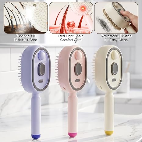 Electric Spray Hair Comb – 3-in-1 Steaming & Detangling Brush, Type-C Rechargeable, 10ml Refillable Tank for Water/Oil, Anti-Frizz, Hydrating for Dry/Curly Hair, Self-Cleaning (Cream)