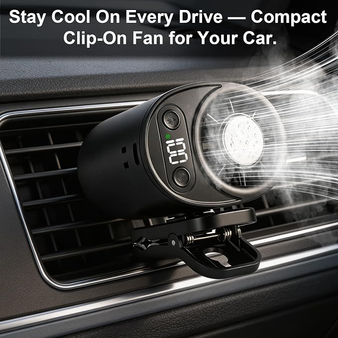 Car Clip on Air Conditioner Fan Portable Mini Personal Fan for Vehicle Umbrella Office Beach Shirt Camping Waist