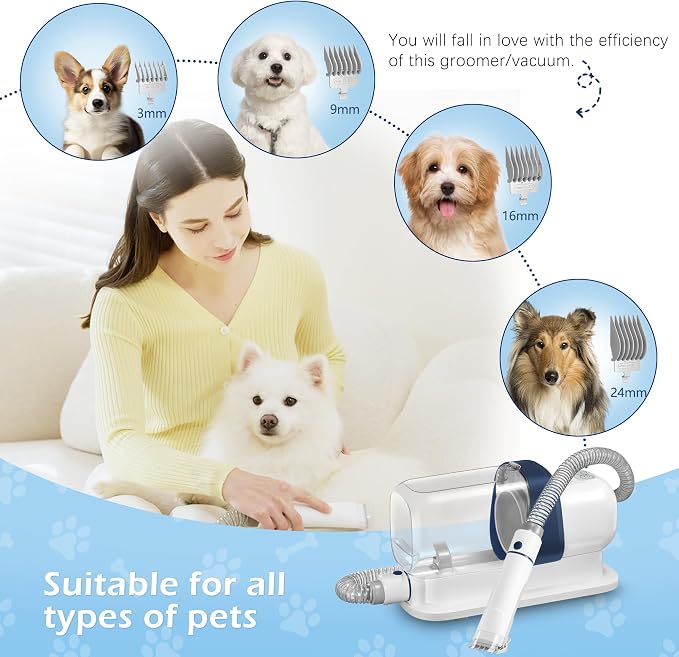 Dog Grooming Vacuum, Pet Grooming Vacuum Kit 2.3L Suction 99% Pet Hair with 5 Tools for Dog Cat for Shedding Grooming, Low Noise