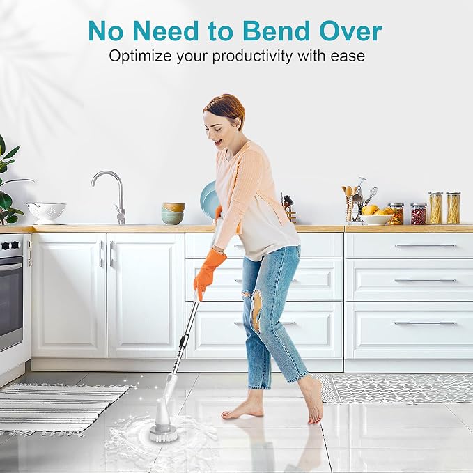 Cordless Electric Spin Scrubber with 4 Brush Heads, Adjustable Long Handle, 2 Speeds for Bathroom, Tile, Floor & Tub Cleaning