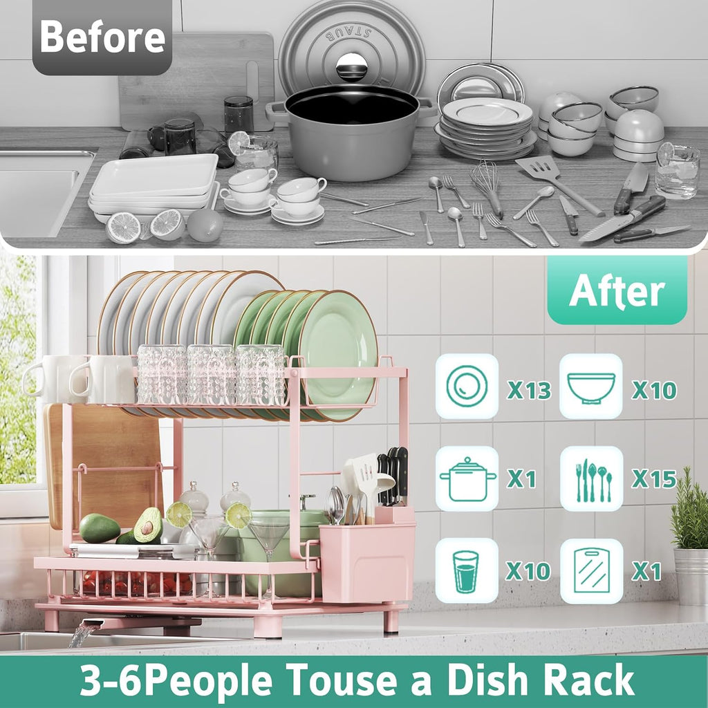 Pink Dish Rack,Drying Dish Rack Over Sink Dish Rack,Kitchen Organization Dish Drainer for Kitchen Counter