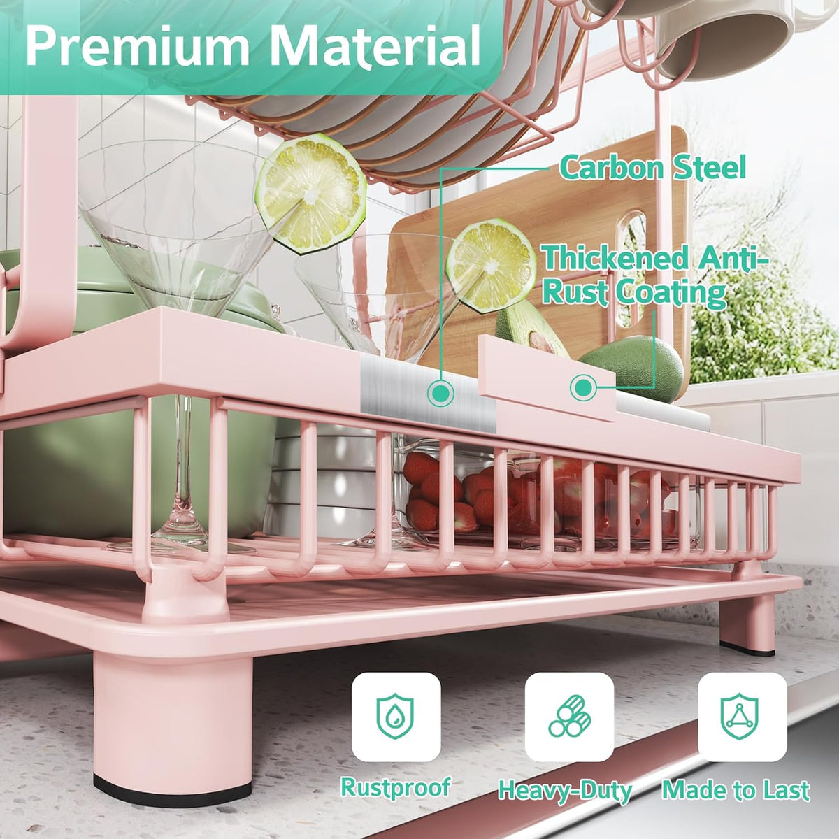 Pink Dish Rack,Drying Dish Rack Over Sink Dish Rack,Kitchen Organization Dish Drainer for Kitchen Counter