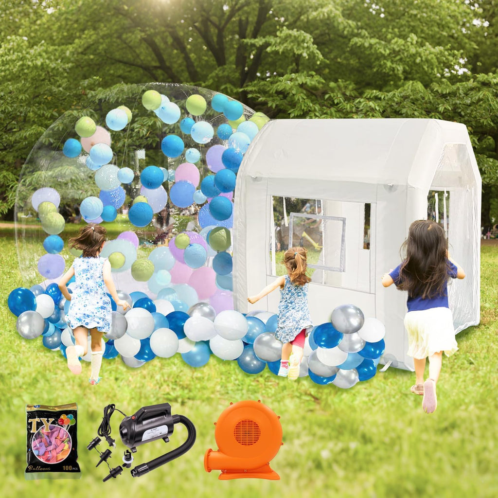 10ft Inflatable Bubble House Dome for Kids, TPU Balloon Tent for Parties | Made of Safe & Odor-Free Clear TPU Material, Comes with Detachable Separate Tent, Includes 450W Air Blower & 600W Air Pump