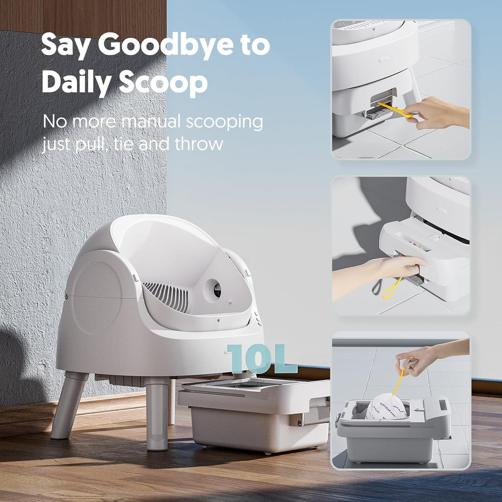 Self Cleaning Litter Box, Open Top Automatic Litter Box for Multiple Cats, Multiple Layer Safety Protection, Liners and Mat Included