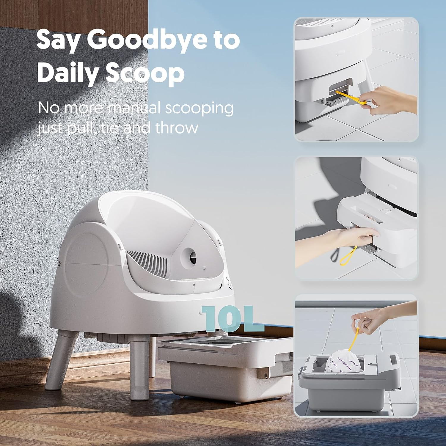 Self Cleaning Litter Box, Open Top Automatic Litter Box for Multiple Cats, Multiple Layer Safety Protection, Liners and Mat Included