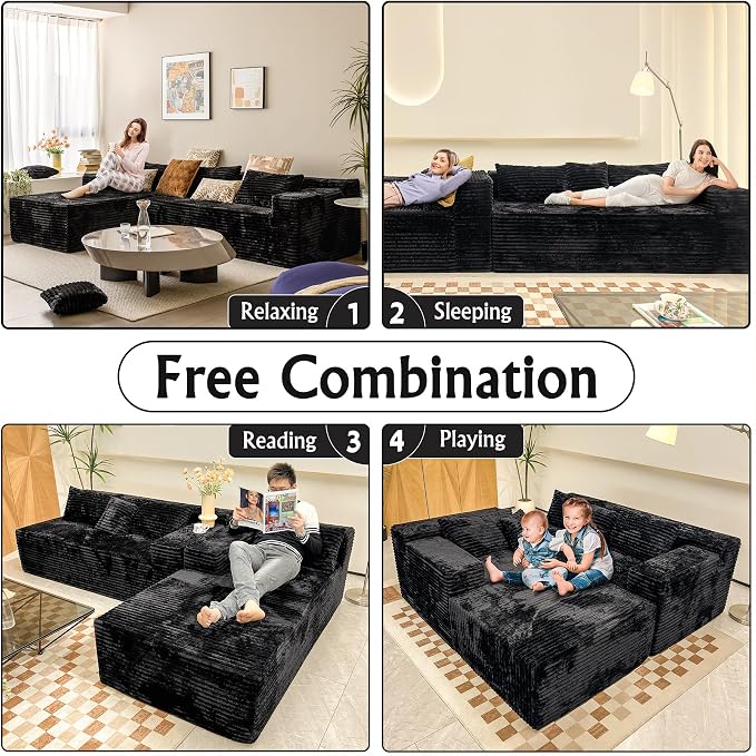 104" Cloud Sectional Couch with L-Shape Chaise， Modern Modular Sofa, Deep Seat Comfort, No Assembly Required(Plush Corduroy Fabric)