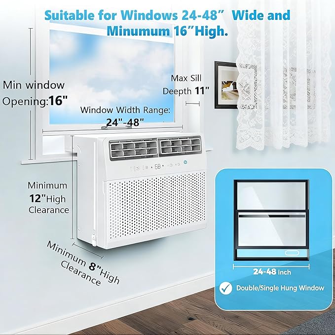 U-Shaped Window Air Conditioner, Saddle Mount Window AC Unit for Large Room, 3-in-1 Cool/Dehumidifier/Fan, 24H Timer, Quiet Energy Saving AC, Easy Install