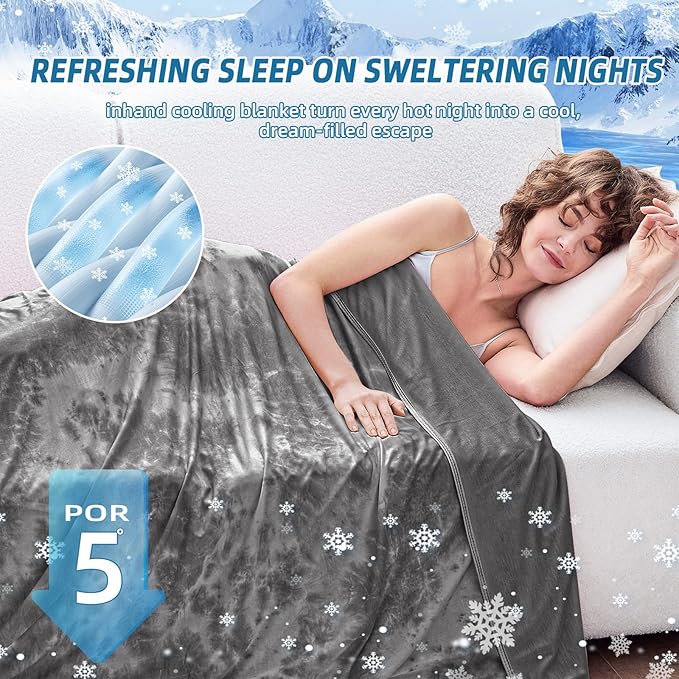 Cooling Blanket Queen Size, Cooling Blankets for Hot Sleepers, Absorbs Heat to Keep Adults Cool For Summer Nights Sweats, Thin Cold Lightweight Blanket for Couch Bed, All Season Use