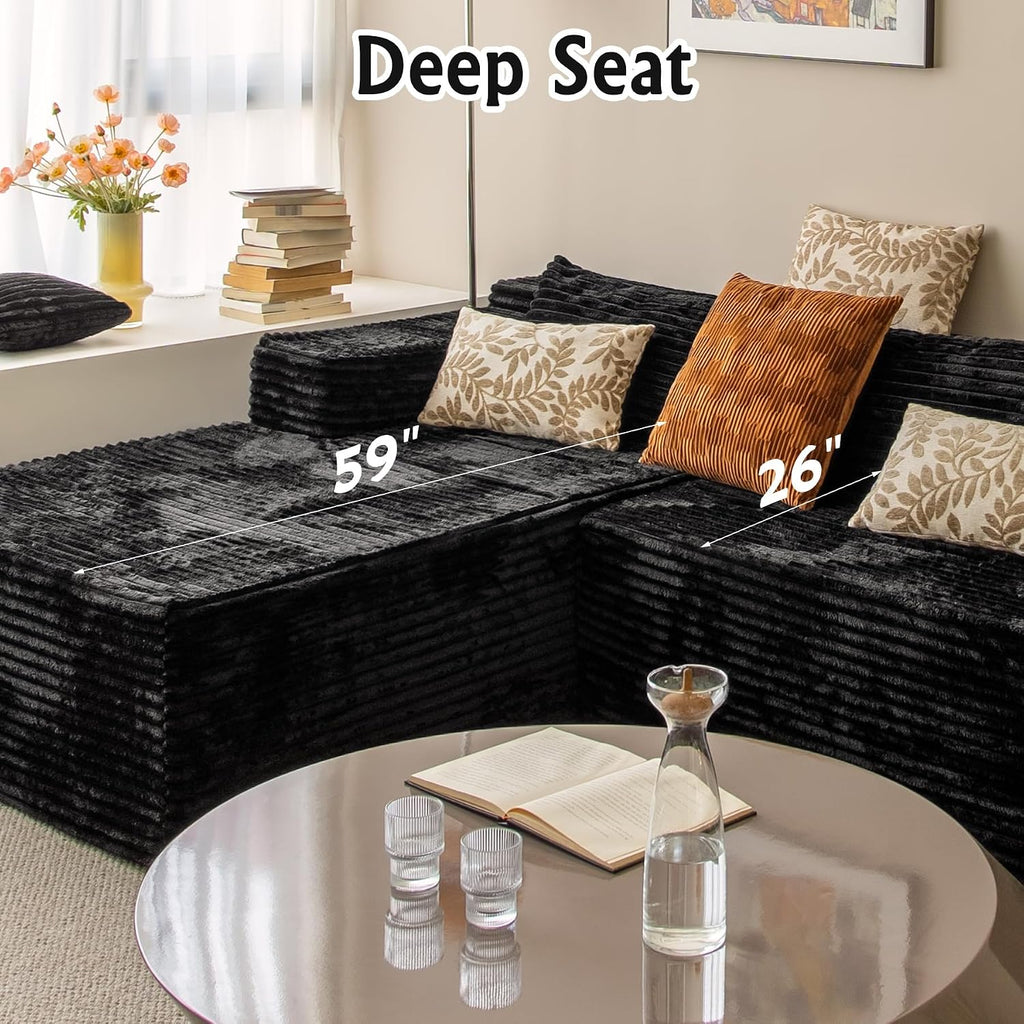 104" Cloud Sectional Couch with L-Shape Chaise， Modern Modular Sofa, Deep Seat Comfort, No Assembly Required(Plush Corduroy Fabric)