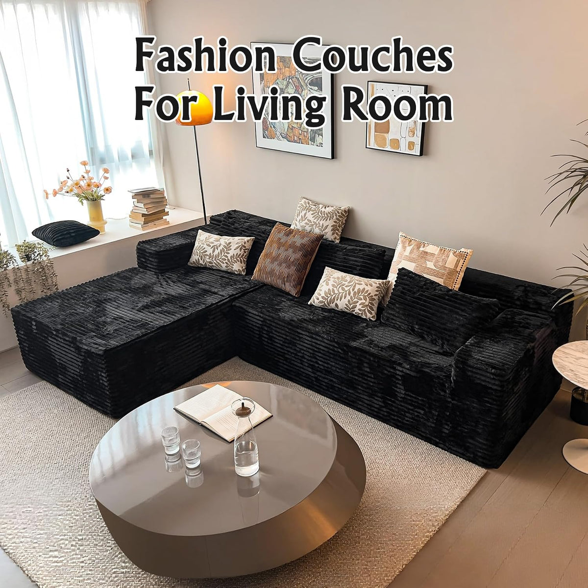 104" Cloud Sectional Couch with L-Shape Chaise， Modern Modular Sofa, Deep Seat Comfort, No Assembly Required(Plush Corduroy Fabric)