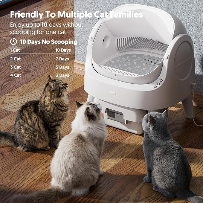 Self Cleaning Litter Box, Open Top Automatic Litter Box for Multiple Cats, Multiple Layer Safety Protection, Liners and Mat Included