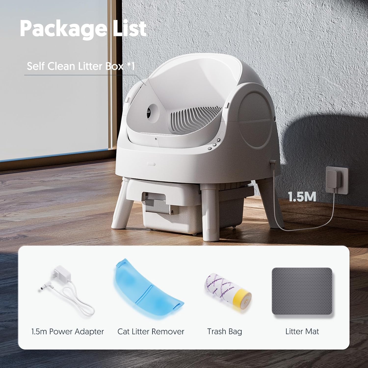 Self Cleaning Litter Box, Open Top Automatic Litter Box for Multiple Cats, Multiple Layer Safety Protection, Liners and Mat Included