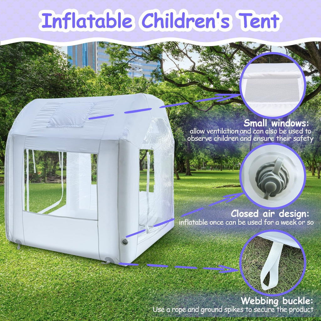 10ft Inflatable Bubble House Dome for Kids, TPU Balloon Tent for Parties | Made of Safe & Odor-Free Clear TPU Material, Comes with Detachable Separate Tent, Includes 450W Air Blower & 600W Air Pump