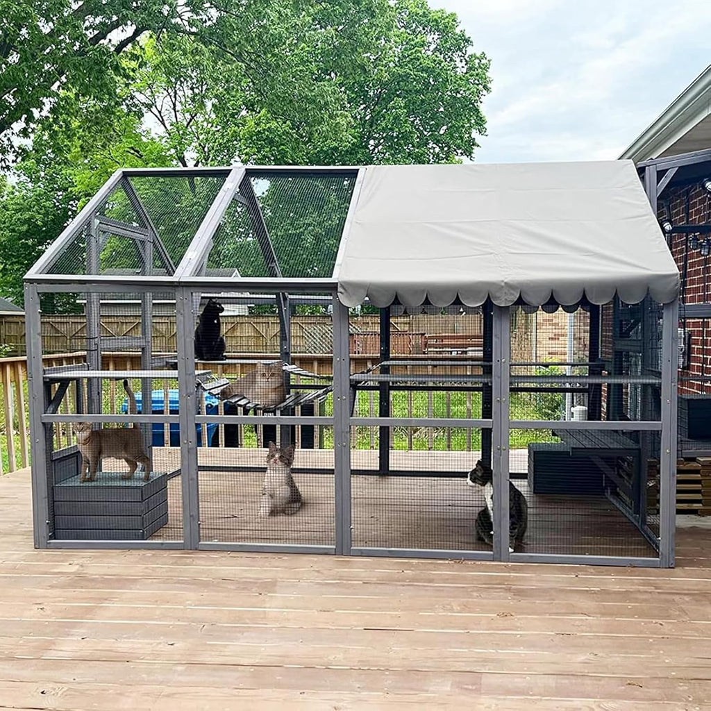 Large Outdoor Cat Enclosure with Bridges, Walkways & Resting Houses – Spacious Wooden Catio for Cats