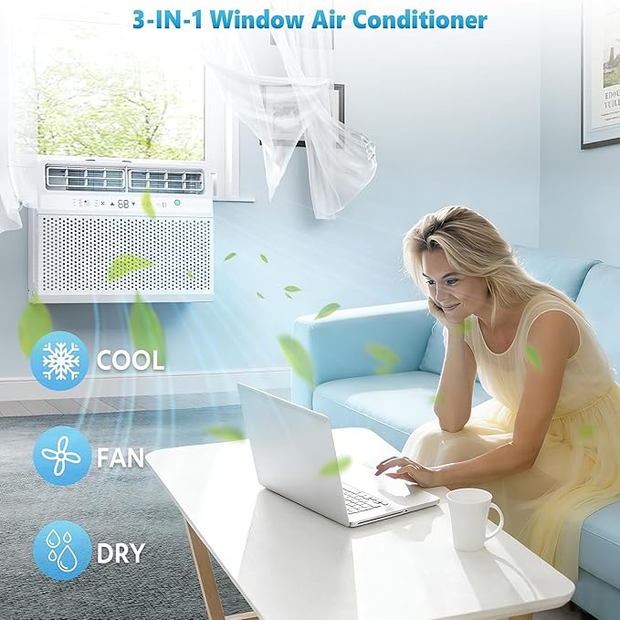 U-Shaped Window Air Conditioner, Saddle Mount Window AC Unit for Large Room, 3-in-1 Cool/Dehumidifier/Fan, 24H Timer, Quiet Energy Saving AC, Easy Install
