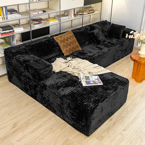 104" Cloud Sectional Couch with L-Shape Chaise， Modern Modular Sofa, Deep Seat Comfort, No Assembly Required(Plush Corduroy Fabric)