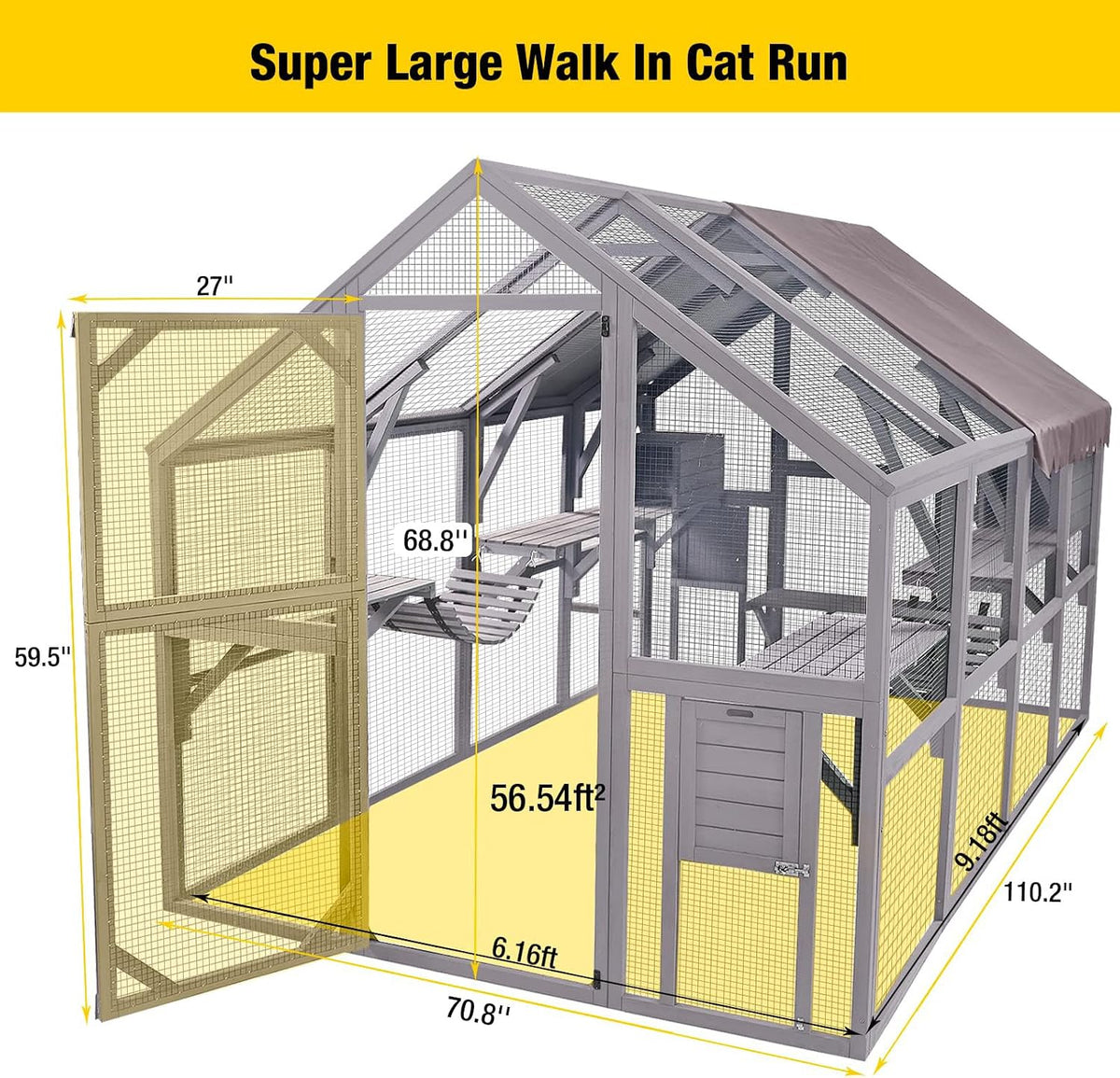 Large Outdoor Cat Enclosure with Bridges, Walkways & Resting Houses – Spacious Wooden Catio for Cats