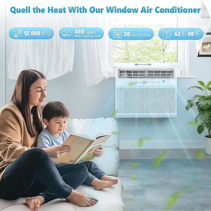 U-Shaped Window Air Conditioner, Saddle Mount Window AC Unit for Large Room, 3-in-1 Cool/Dehumidifier/Fan, 24H Timer, Quiet Energy Saving AC, Easy Install