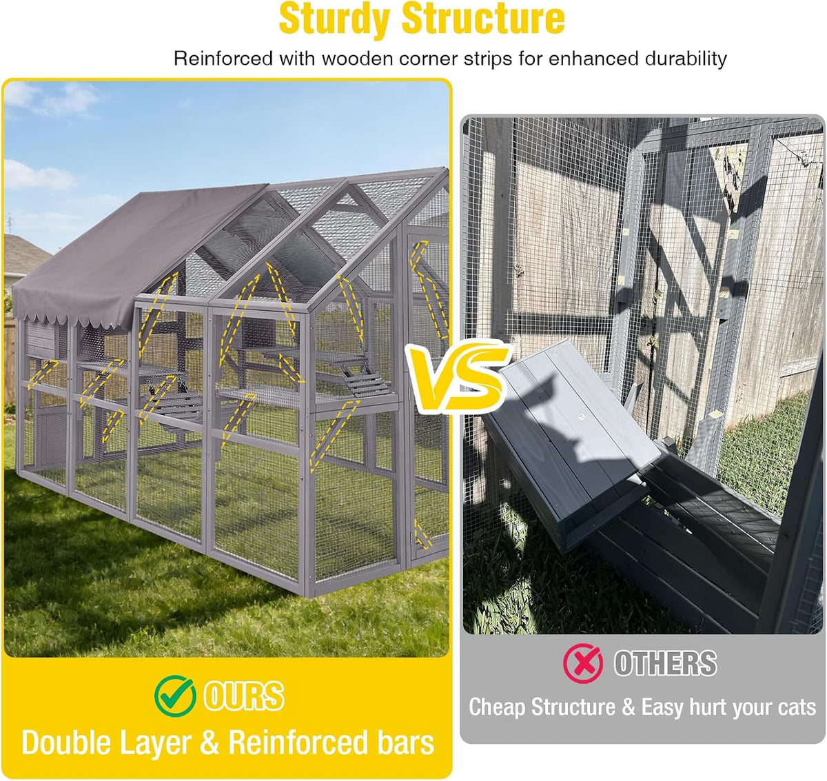 Large Outdoor Cat Enclosure with Bridges, Walkways & Resting Houses – Spacious Wooden Catio for Cats