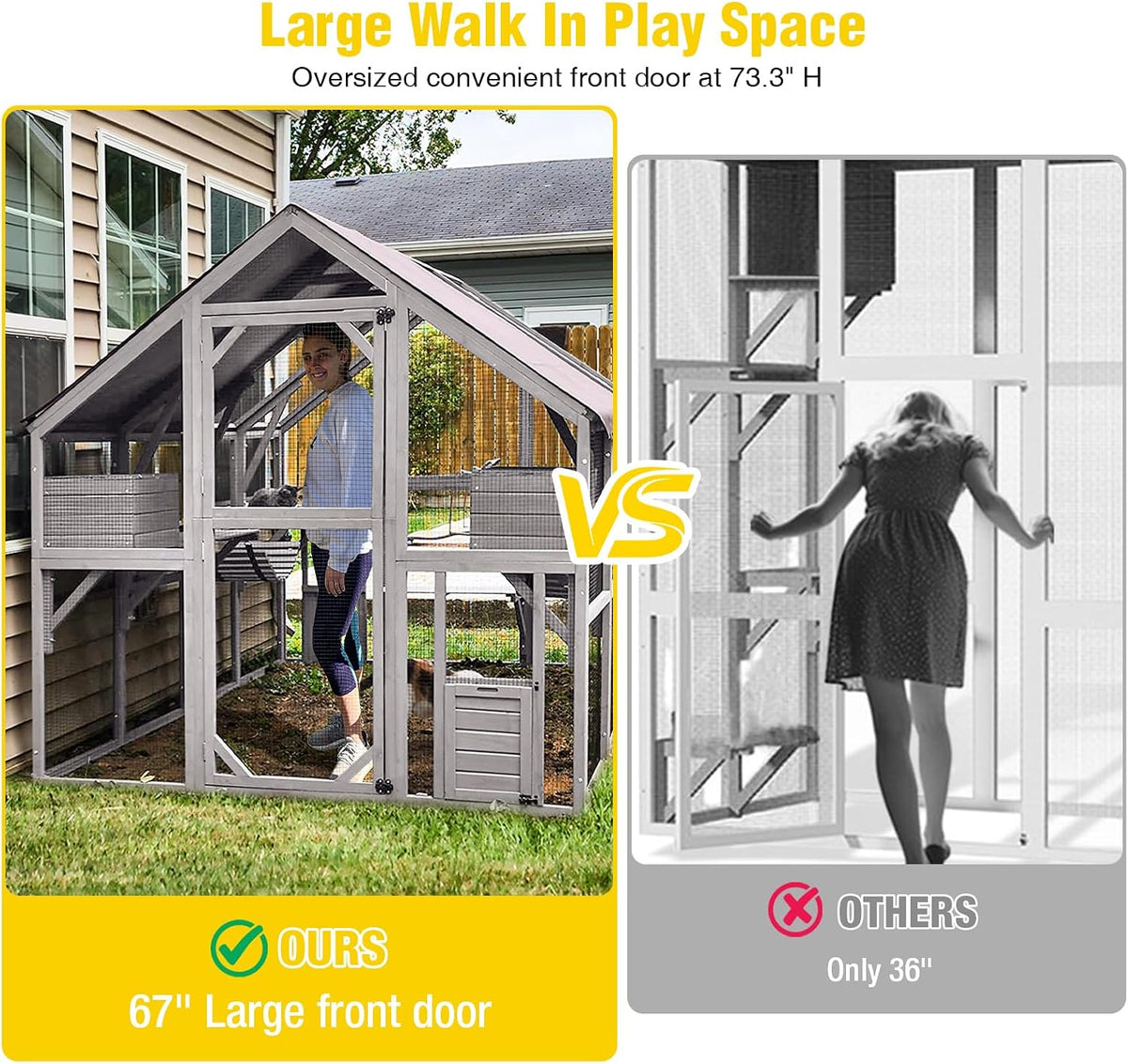 Large Outdoor Cat Enclosure with Bridges, Walkways & Resting Houses – Spacious Wooden Catio for Cats