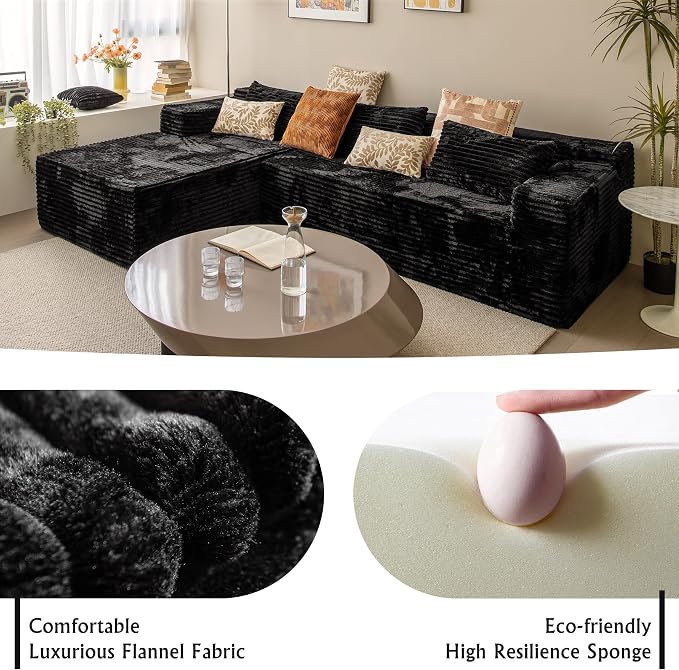 104" Cloud Sectional Couch with L-Shape Chaise， Modern Modular Sofa, Deep Seat Comfort, No Assembly Required(Plush Corduroy Fabric)