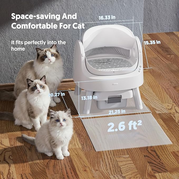 Self Cleaning Litter Box, Open Top Automatic Litter Box for Multiple Cats, Multiple Layer Safety Protection, Liners and Mat Included